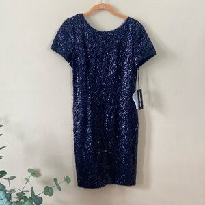 New Blue Karl Lagerfeld Sequin Dress 6 Short Party Holiday Sparkly Mini Desinger
